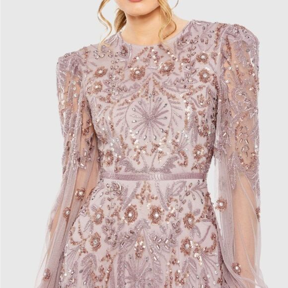 MAC DUGGAL $798 93930 Purple Puff Sleeve Embellished A Line Gown Dress - Picture 3 of 14